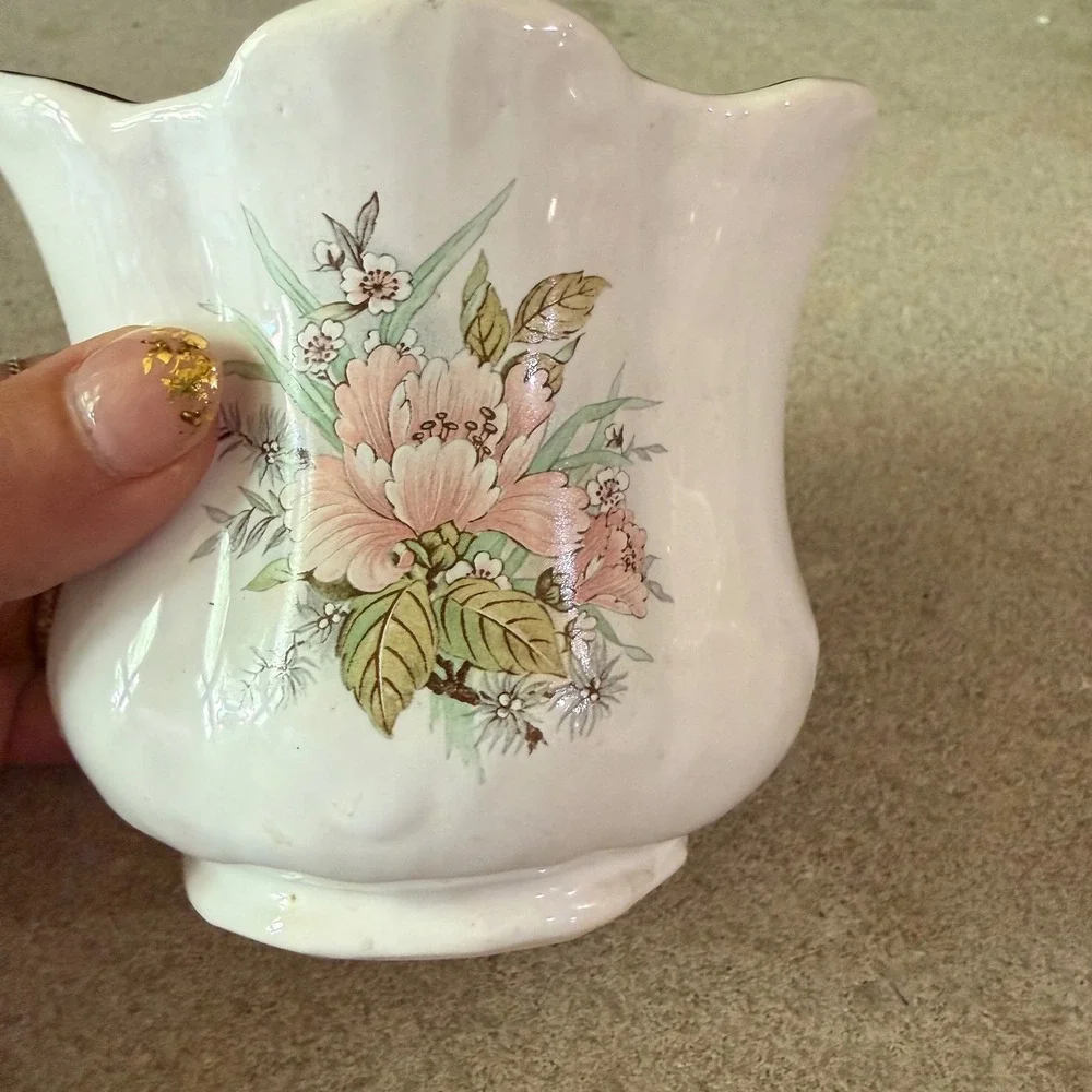 Vtg 70s Pottery Planter Vase Scalloped Floral England Bossons Ceramics St Aidans